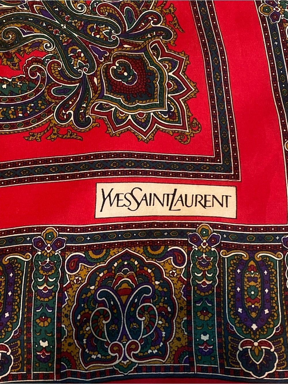 Yves Saint Laurent Red Paisley Silk Scarf.  Vintage, - Picture 9 of 9